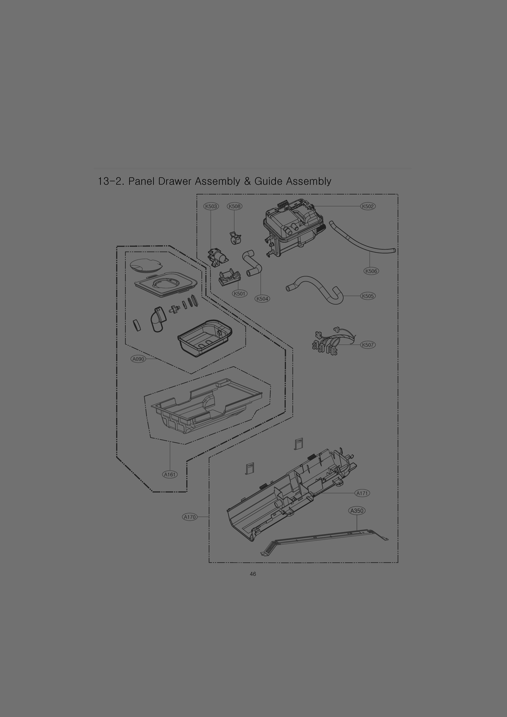 Panel Drawer Assembly And Guide Assembly Diagram and Parts List for RN1368AS ABWESEU LG Dryer