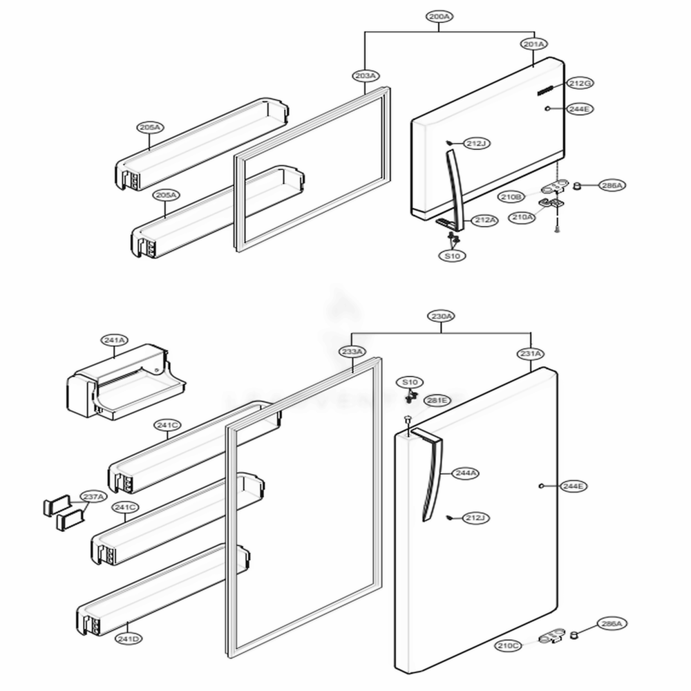 Door Parts Diagram and Parts List for 68032 ASWCSE1 LG Refrigerator