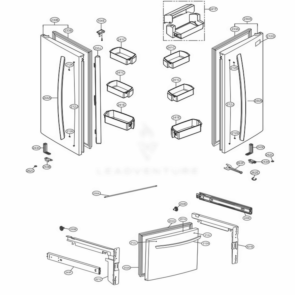 Door Parts Diagram and Parts List for 73033 ASTCSE0 LG Refrigerator