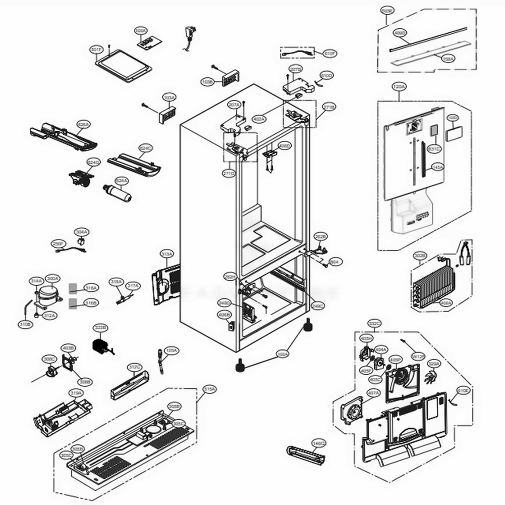 Case Parts Diagram and Parts List for LFXS28596D ASBCNA2 LG Refrigerator