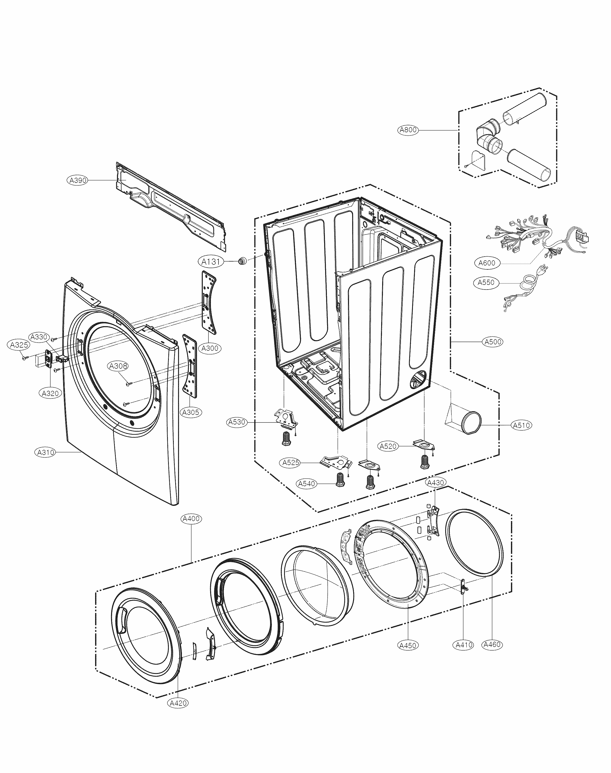 Cabinet And Door Parts Diagram and Parts List for 79691172210  Kenmore Dryer