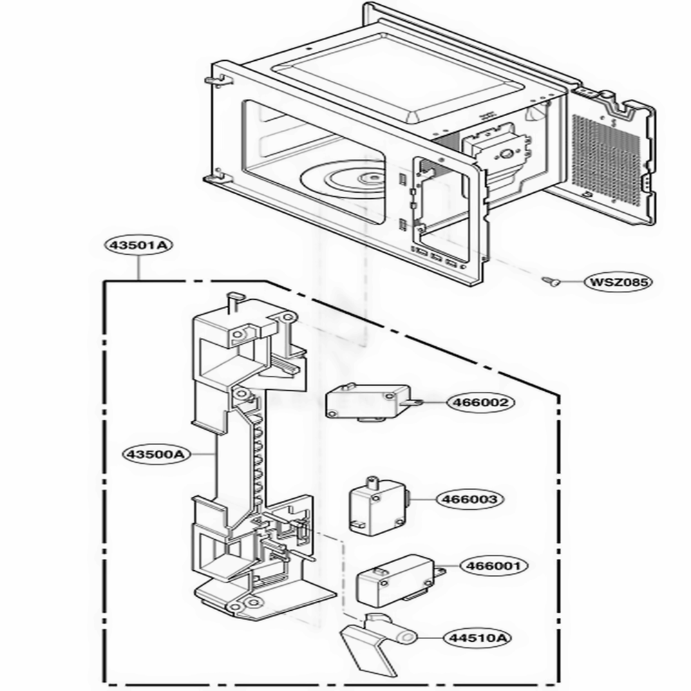 Latch Board Parts Diagram and Parts List for MA1020B CBKEGSE LG Wall Oven