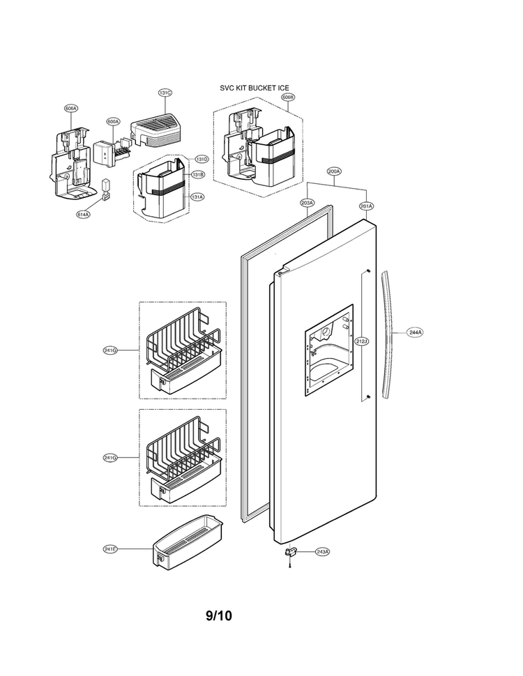 Freezer Door Part Diagram and Parts List for LSC27918SW  LG Refrigerator