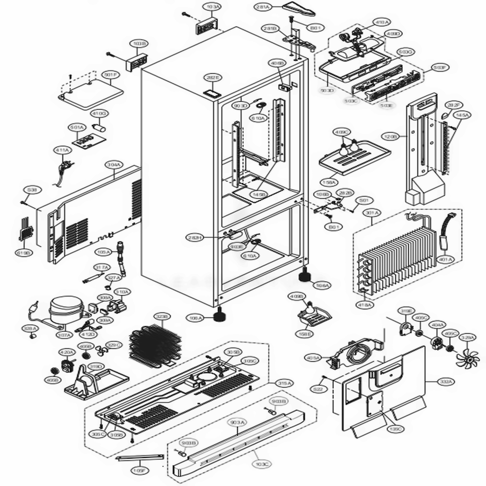 Case Parts Diagram and Parts List for 75099 AWBCSEF LG Refrigerator