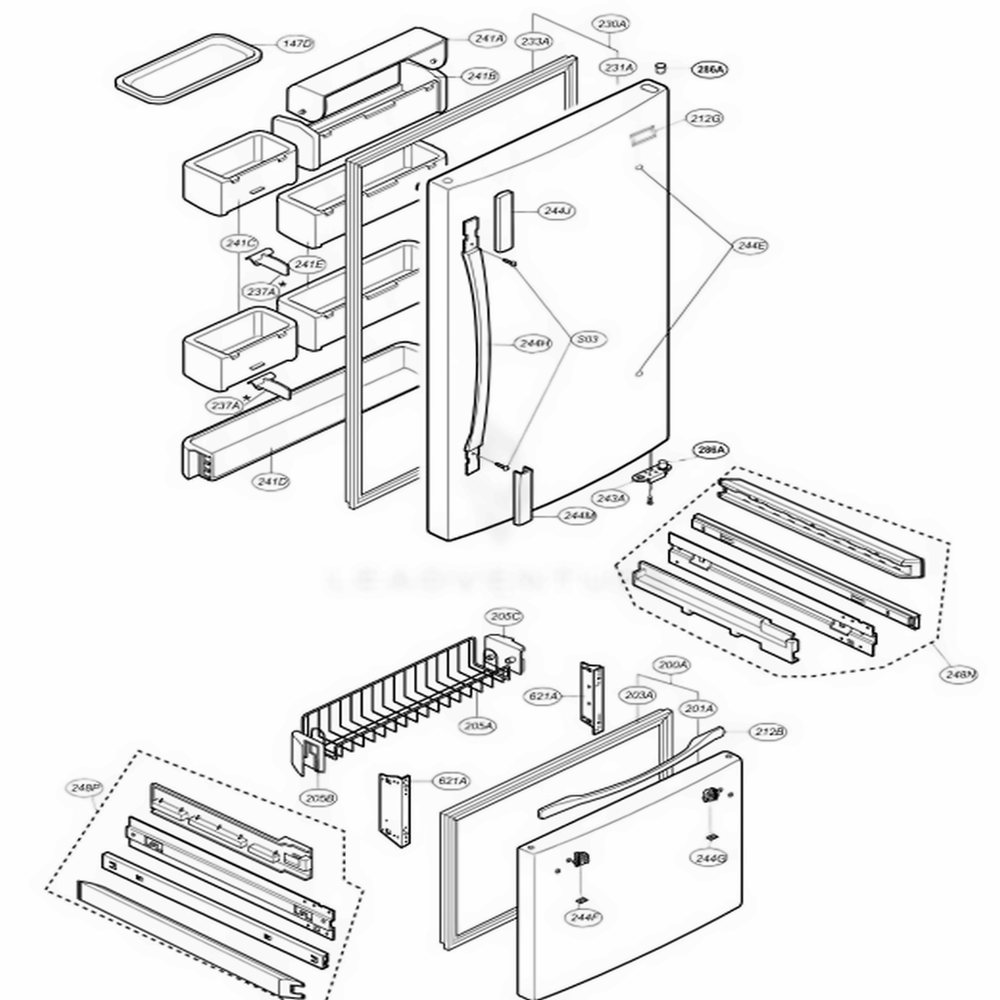 Door Parts 1 Diagram and Parts List for LRDC20731ST ASTCLGY LG Refrigerator