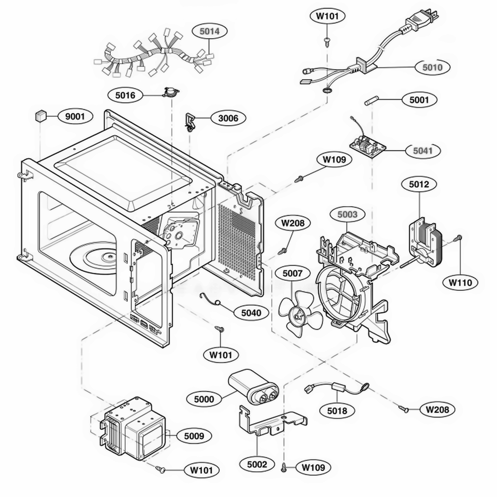Interior Parts 2 Diagram and Parts List for 62212201 CW1ESEA LG Range