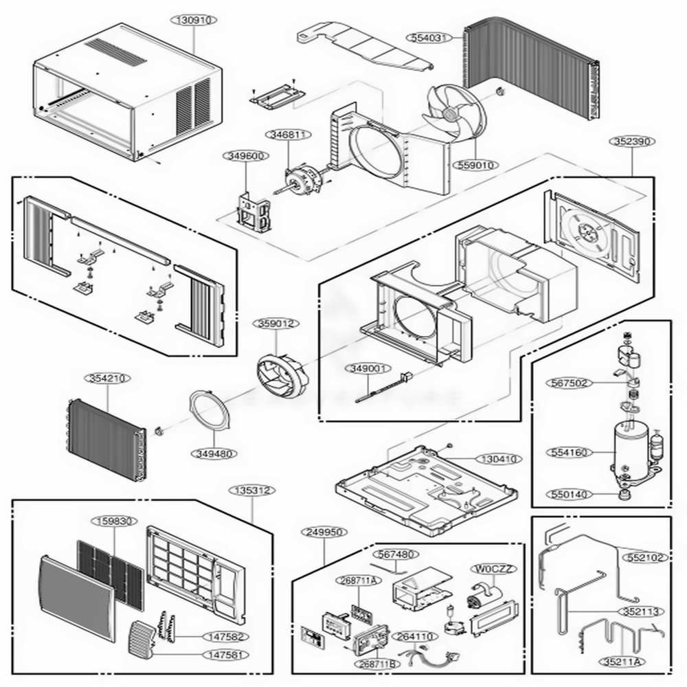 Main Diagram and Parts List for WG1000R AWYAWM4 LG Air Conditioner