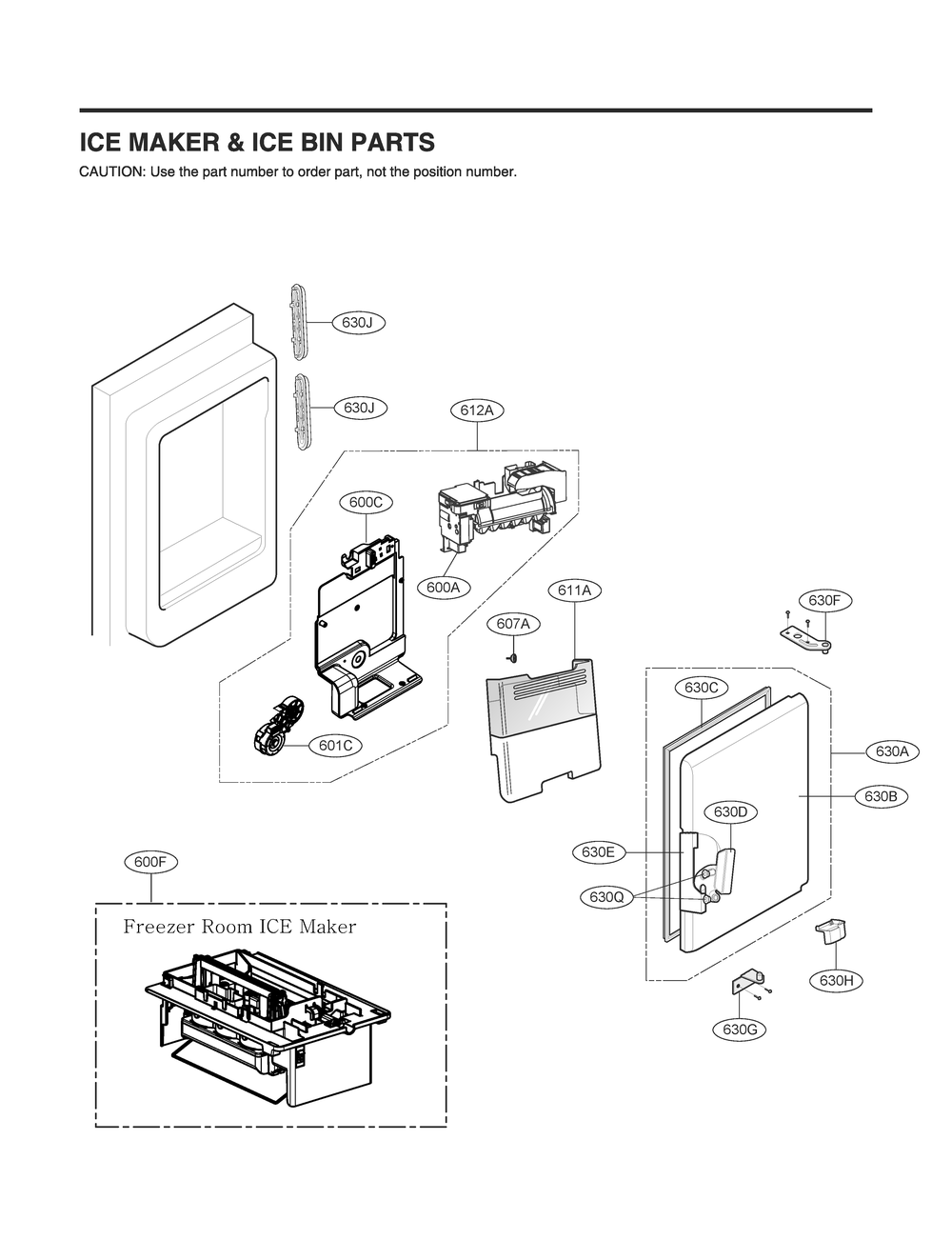 Ice Maker And Ice Bin Parts Diagram and Parts List for GR-L28ANSYX ASTCNA0 LG Refrigerator