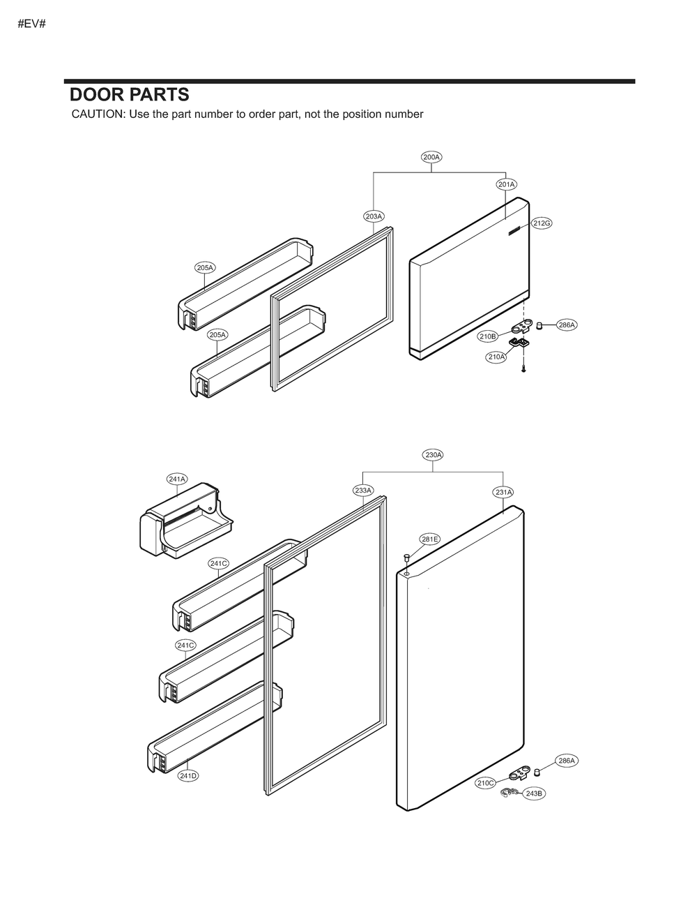 Door Parts Diagram and Parts List for GM-U652SKDM ASBCNA1 LG Refrigerator