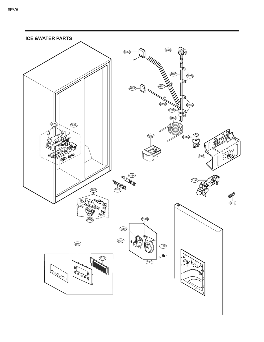 Ice &water Parts Diagram and Parts List for GM-L237ZQHL ABICSE0 LG Refrigerator