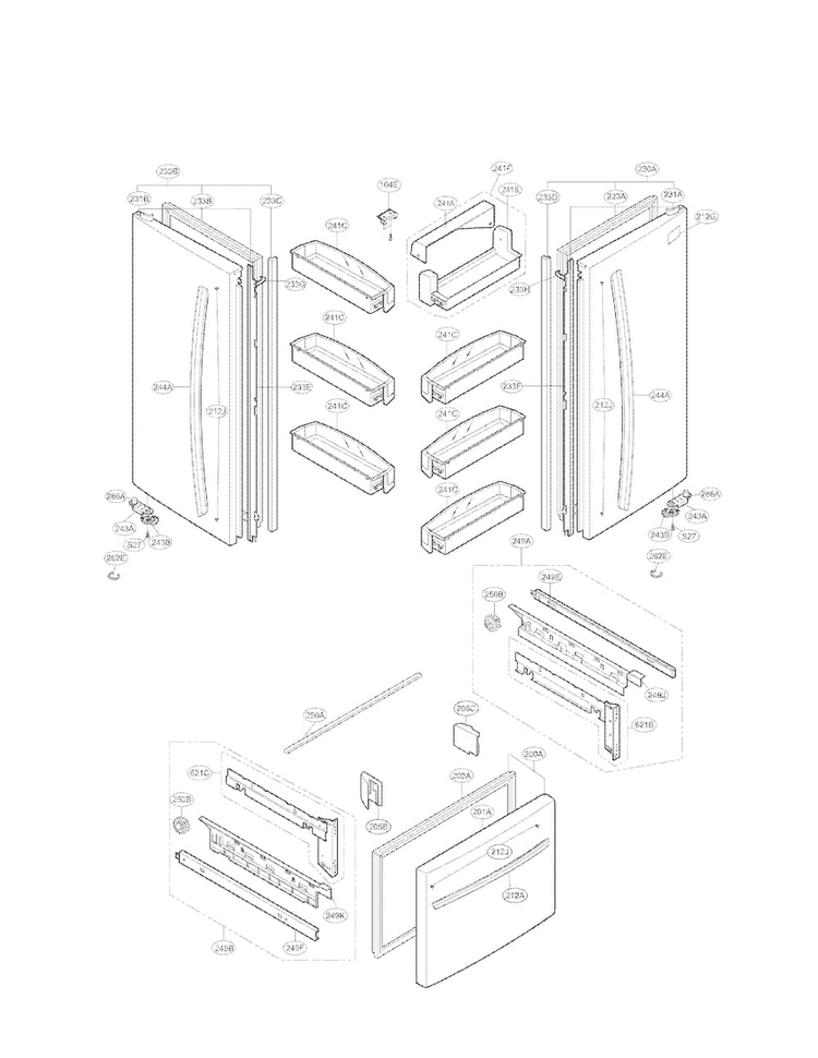 Door Parts Diagram and Parts List for LFC20760ST 03 LG Refrigerator