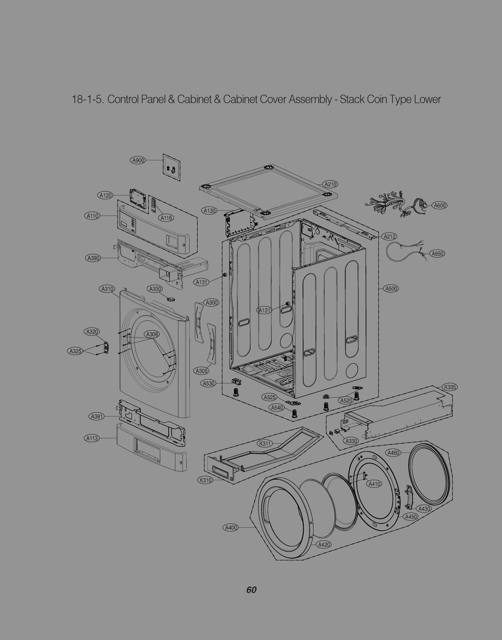 Lower Control Panel And Cabinet And Cabinet Cover Assembly Diagram and Parts List for RN1870AN2 ASSEELC LG Dryer