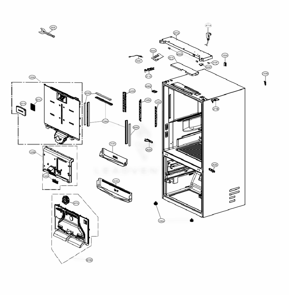 Case Parts Diagram and Parts List for LRFXC2406D ASBCNA1 LG Refrigerator