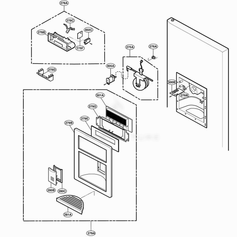 Dispenser Parts Diagram and Parts List for 78503 ASTCSER LG Refrigerator