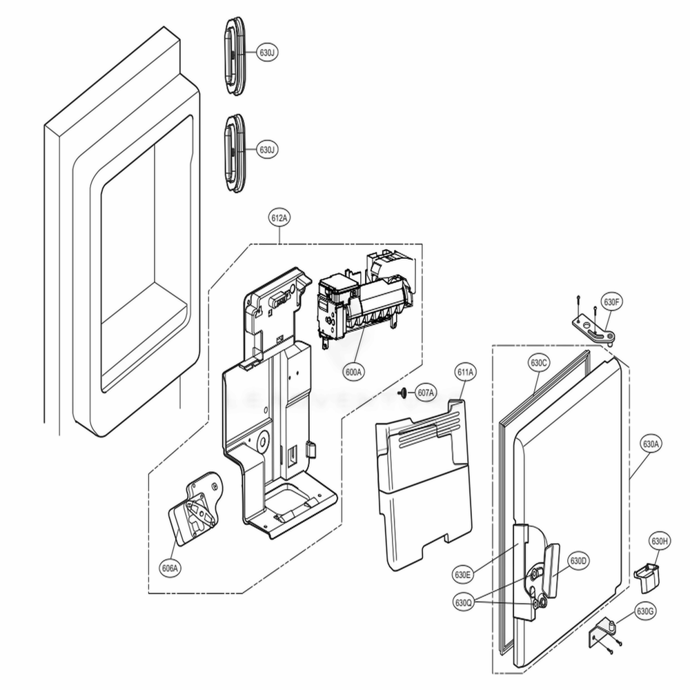 Ice Maker And Ice Bin Parts Diagram and Parts List for LMXS30776D ASBCNA2 LG Refrigerator