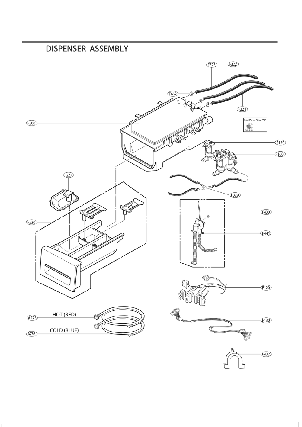 Dispenser Assembly Diagram and Parts List for F14E9CDYP3 ABWEPUS LG Washer