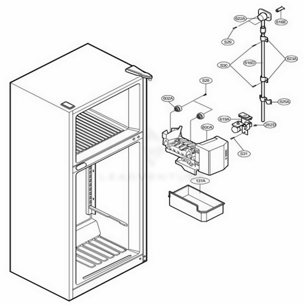 Ice Maker Parts 1 Diagram and Parts List for 73962 ASWCSEA LG Refrigerator