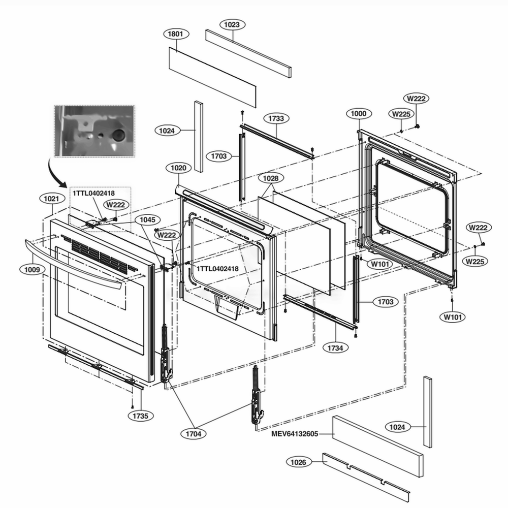 Door Parts Diagram and Parts List for LRE3083BD FBDLLGA LG Range