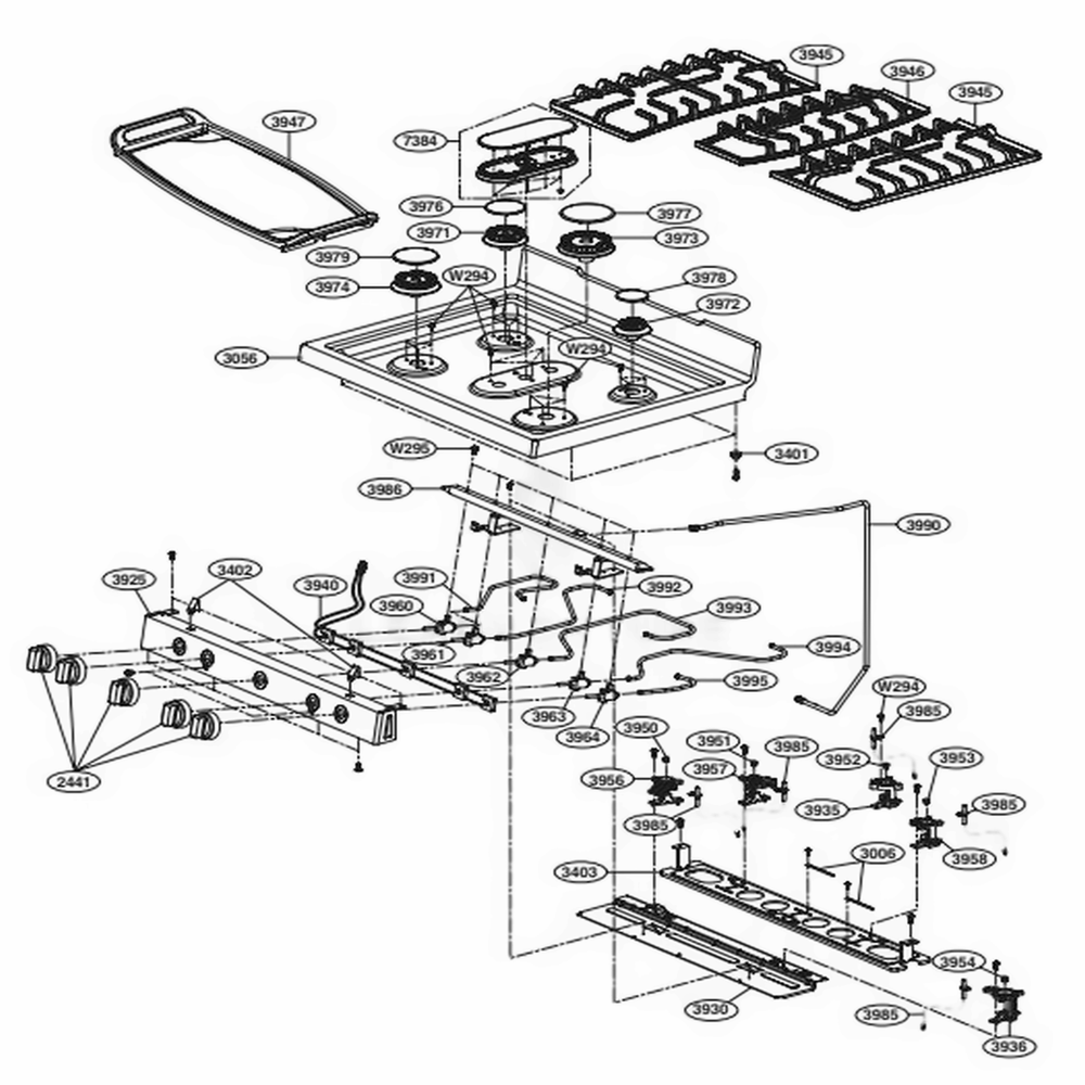 Cooktop Parts Diagram and Parts List for LRG3061ST FS1ELGA LG Wall Oven