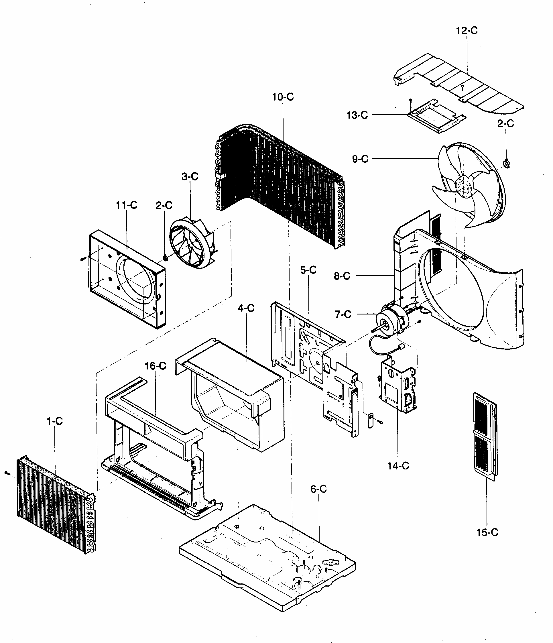Air Handleing/cycle Parts Diagram and Parts List for 58072083200  Kenmore Air Conditioner