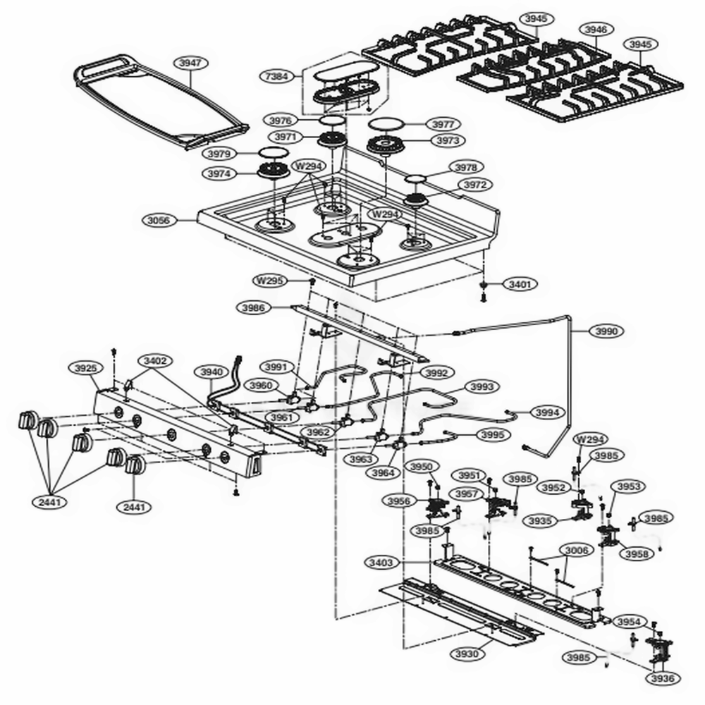 Cooktop Parts Diagram and Parts List for LRG3193BD FBDELGA LG Range