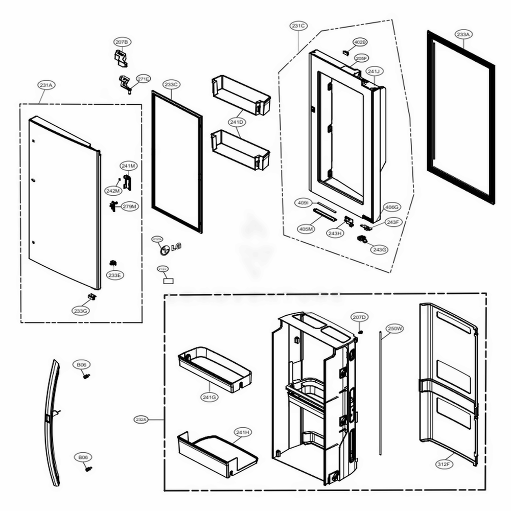 Door Parts 2 Diagram and Parts List for LRMDS3006S ASTCNA0 LG Refrigerator