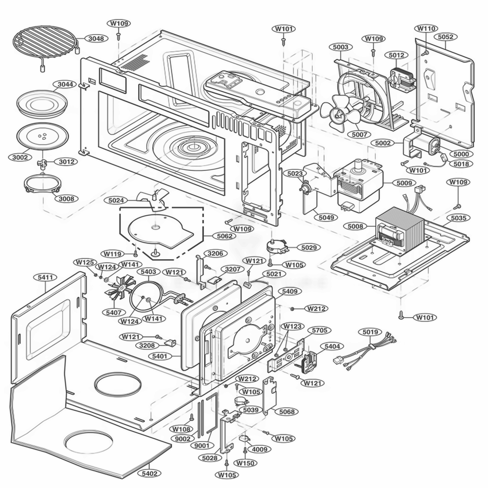 Interior Parts 1 Diagram and Parts List for 80824 AB6ESEA LG Range