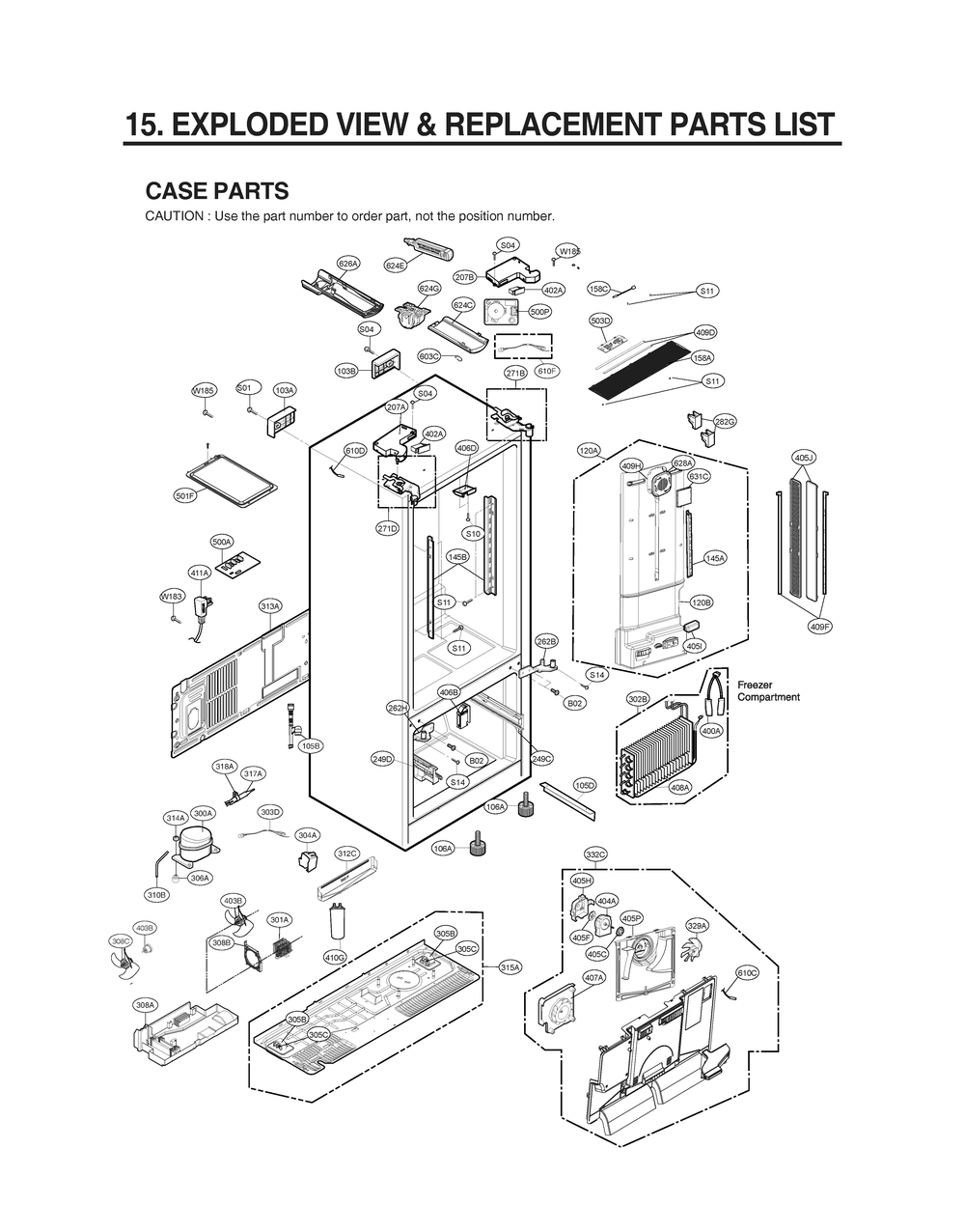 Case Parts Diagram and Parts List for GR-L298LQJM AWBCNA1 LG Refrigerator