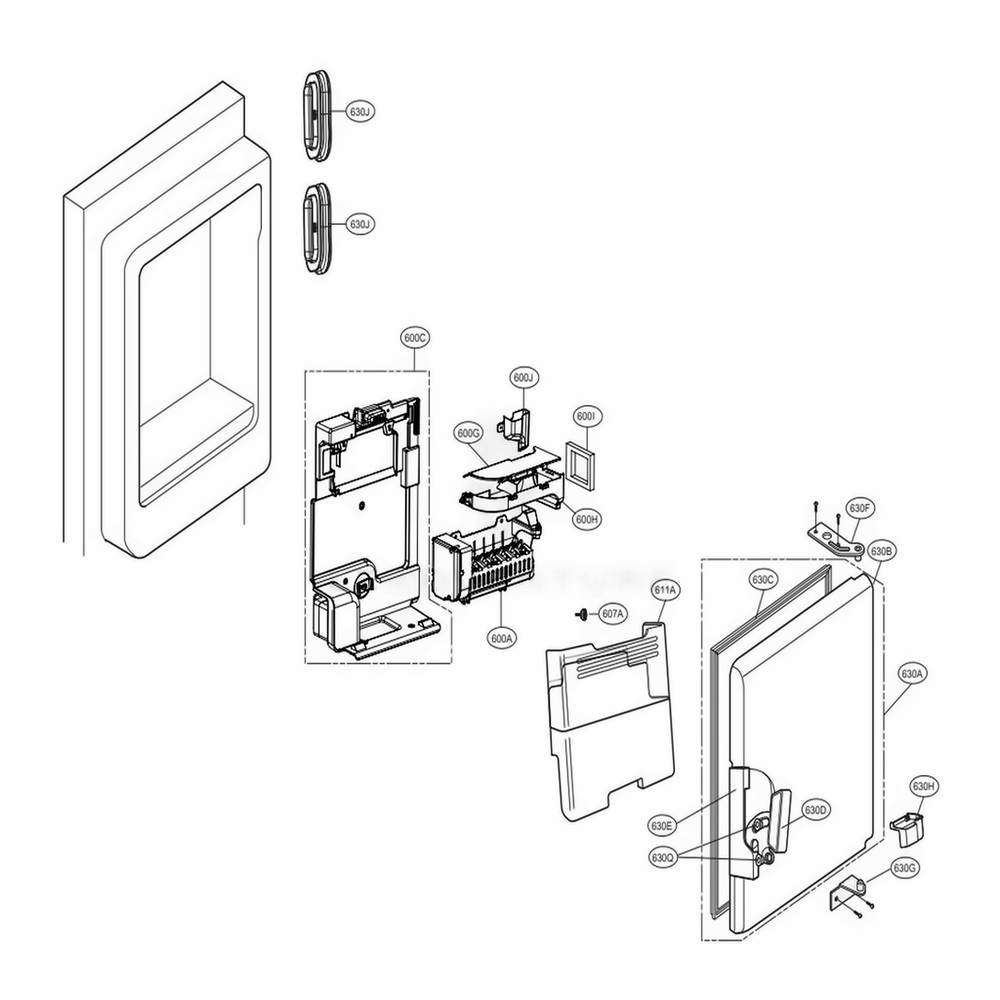 Ice Maker And Ice Bin Parts Diagram and Parts List for LFXS32766S ASTCNA1 LG Refrigerator