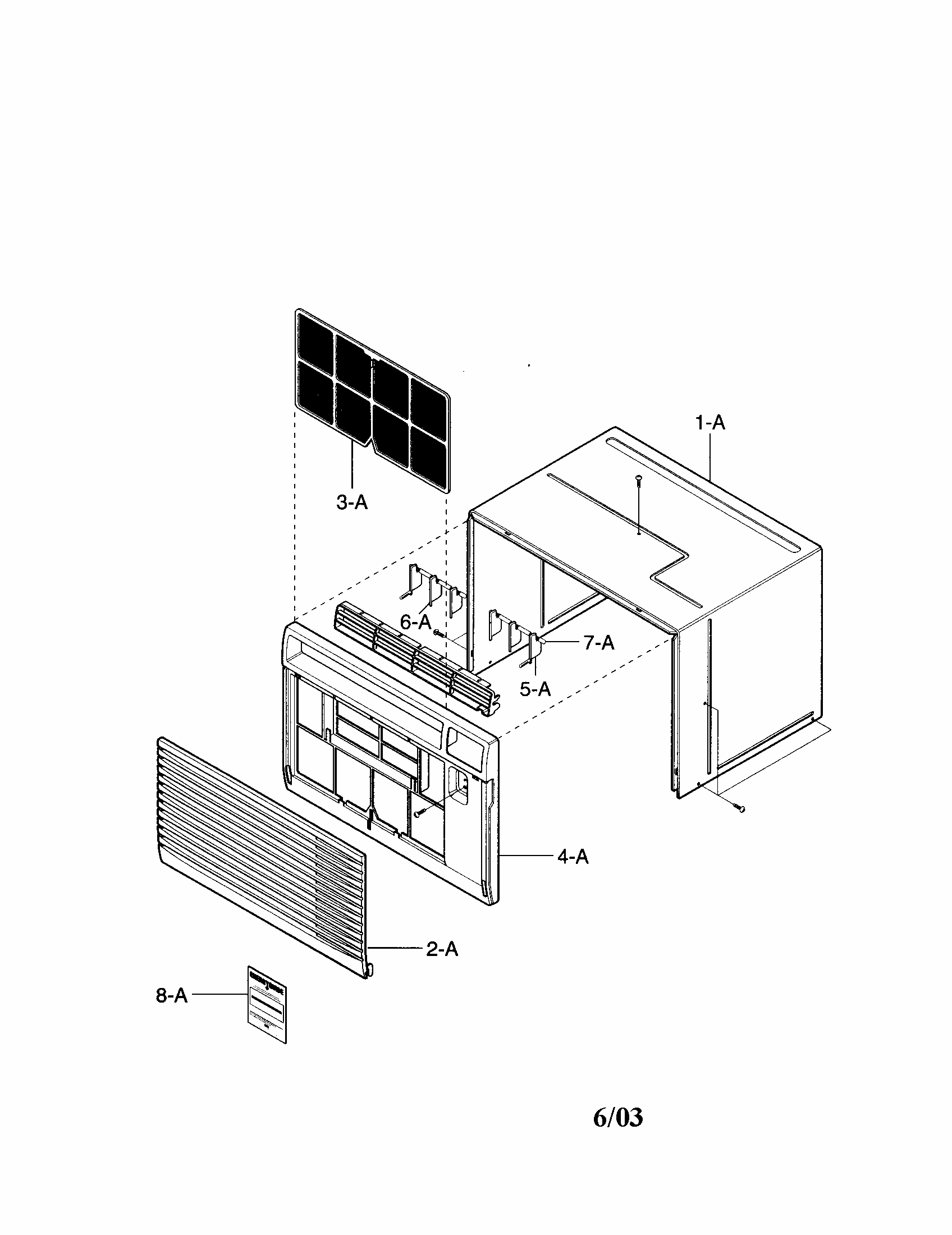 Cabinet And Front Grille Diagram and Parts List for 58074103300  Kenmore Air Conditioner