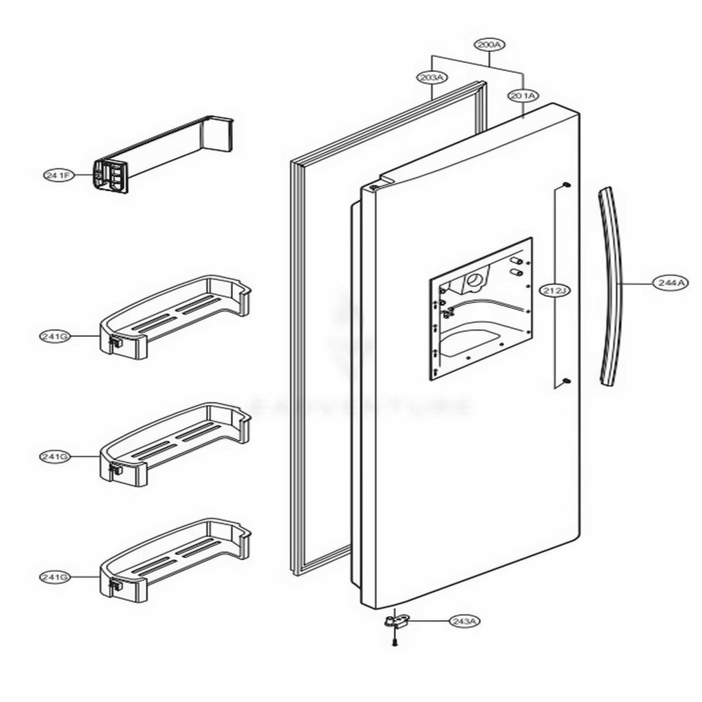 Freezer Door Diagram and Parts List for LSC27910TT ATI2LGA LG Refrigerator