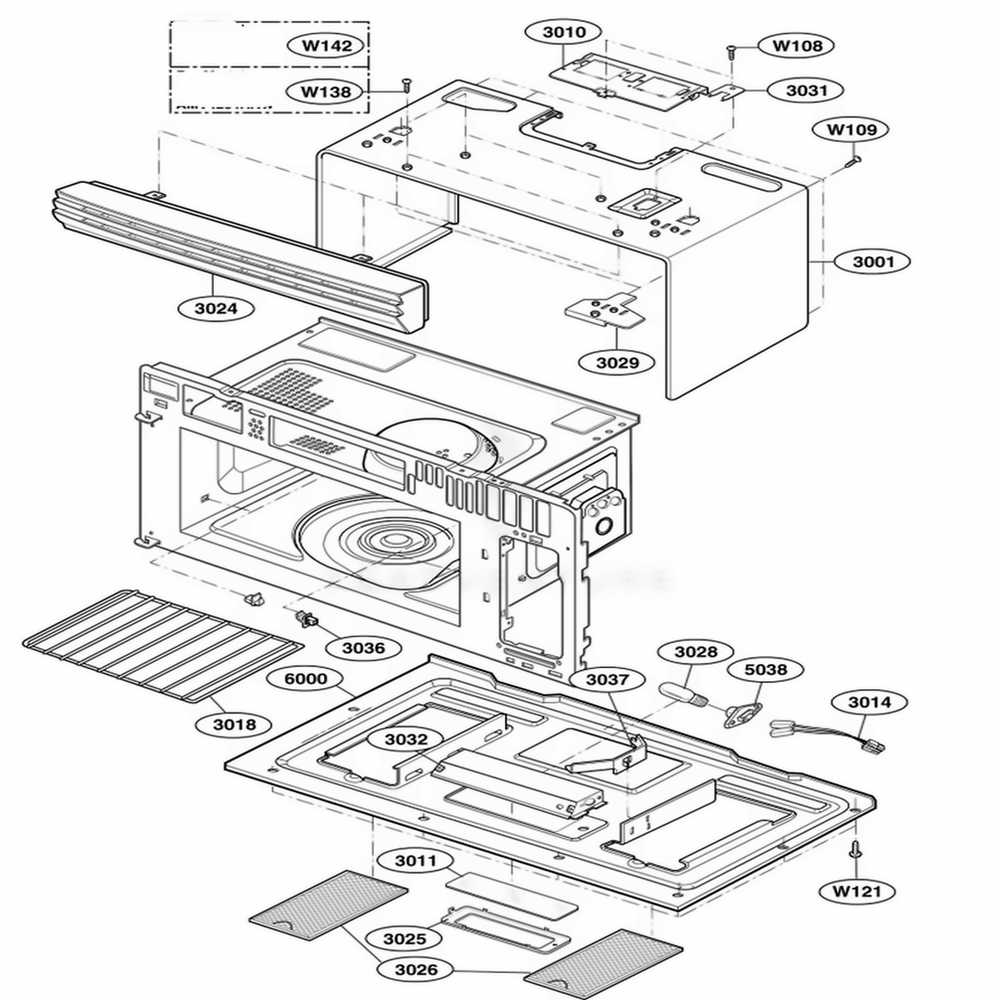 Oven Cavity Parts Diagram and Parts List for AMV4204AAW AW1EAMA LG Range
