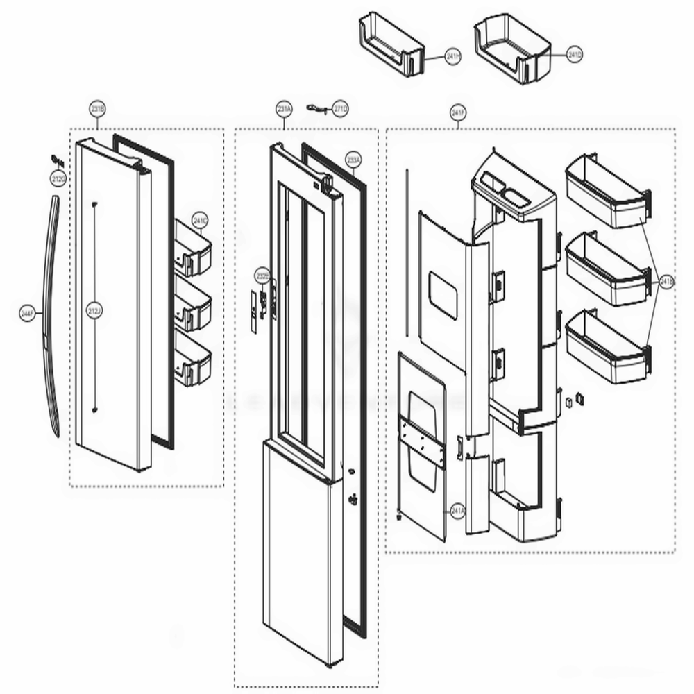 Refrigerator Door Diagram and Parts List for LSXS26366S ASTCNA8 LG Refrigerator