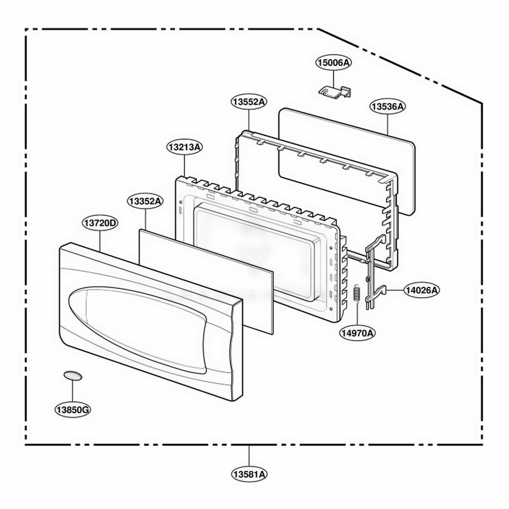 Door Parts Diagram and Parts List for MT3135SHB B1EWRP LG Range