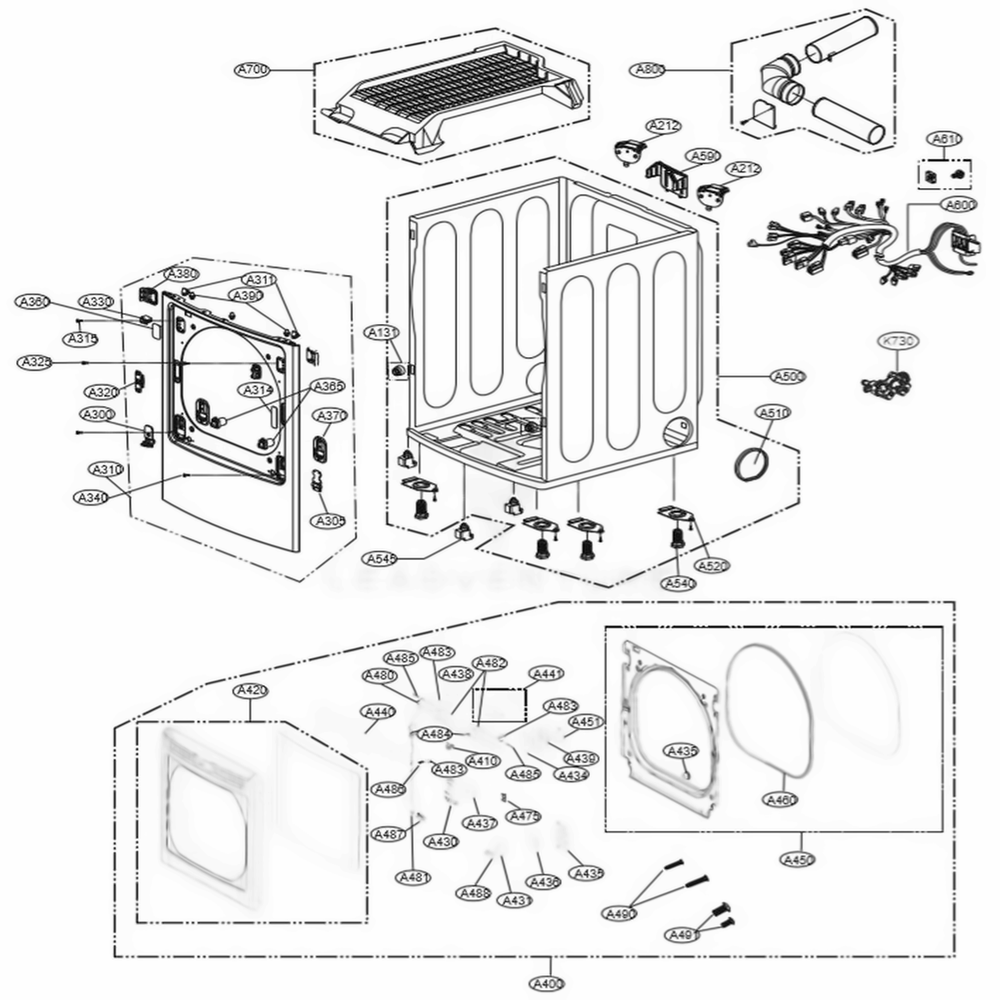 Cabinet And Door Assembly: Electric Type Diagram and Parts List for DLEX7600WE ABWEEUS LG Dryer