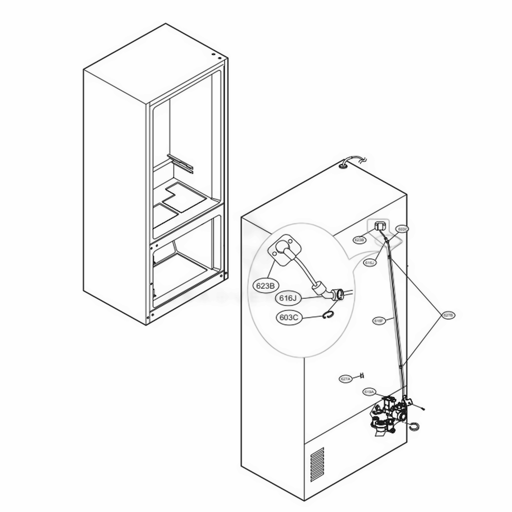 Valve And Water Tube Parts Diagram and Parts List for URNTC2306N AGRCNA0 LG Refrigerator