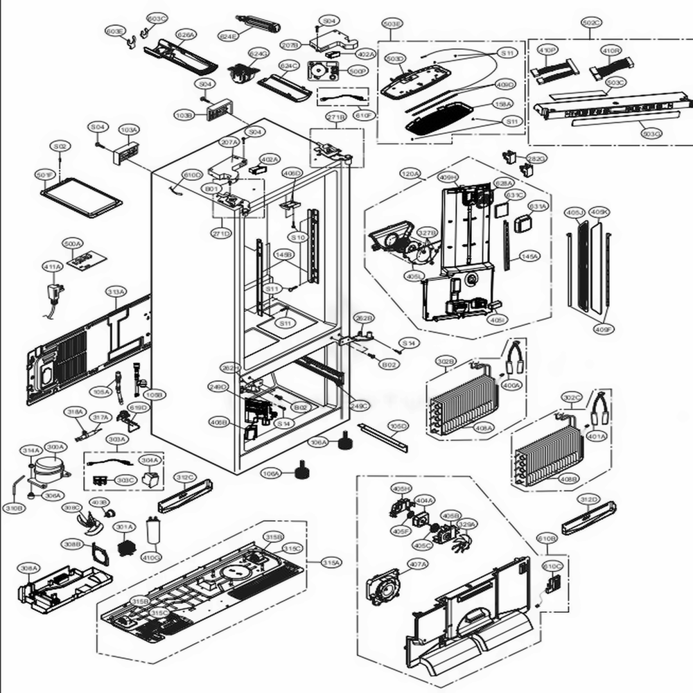 Case Parts Diagram and Parts List for 79983 ASTCSE1 LG Refrigerator