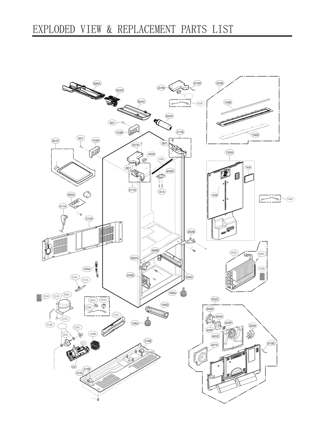 Replacement Parts Diagram and Parts List for GC-J288NSXM ASTCNA3 LG Refrigerator