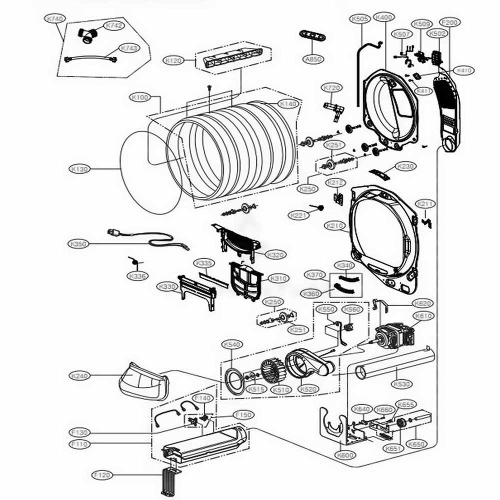 Drum And Motor Assembly Electric Type Diagram and Parts List for 61553 ASTESEU LG Dryer