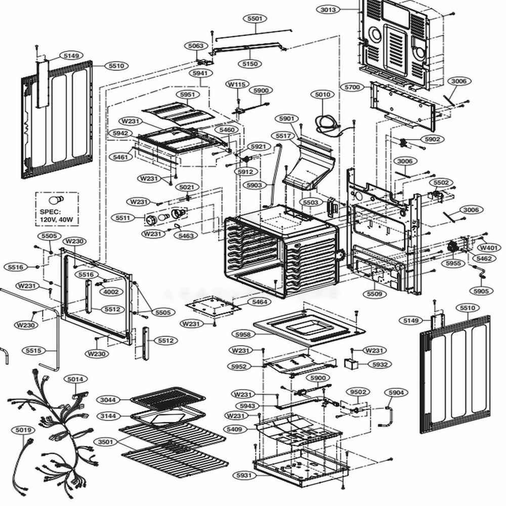 Cavity Parts Diagram and Parts List for LRG3093SB FBKELGA LG Range