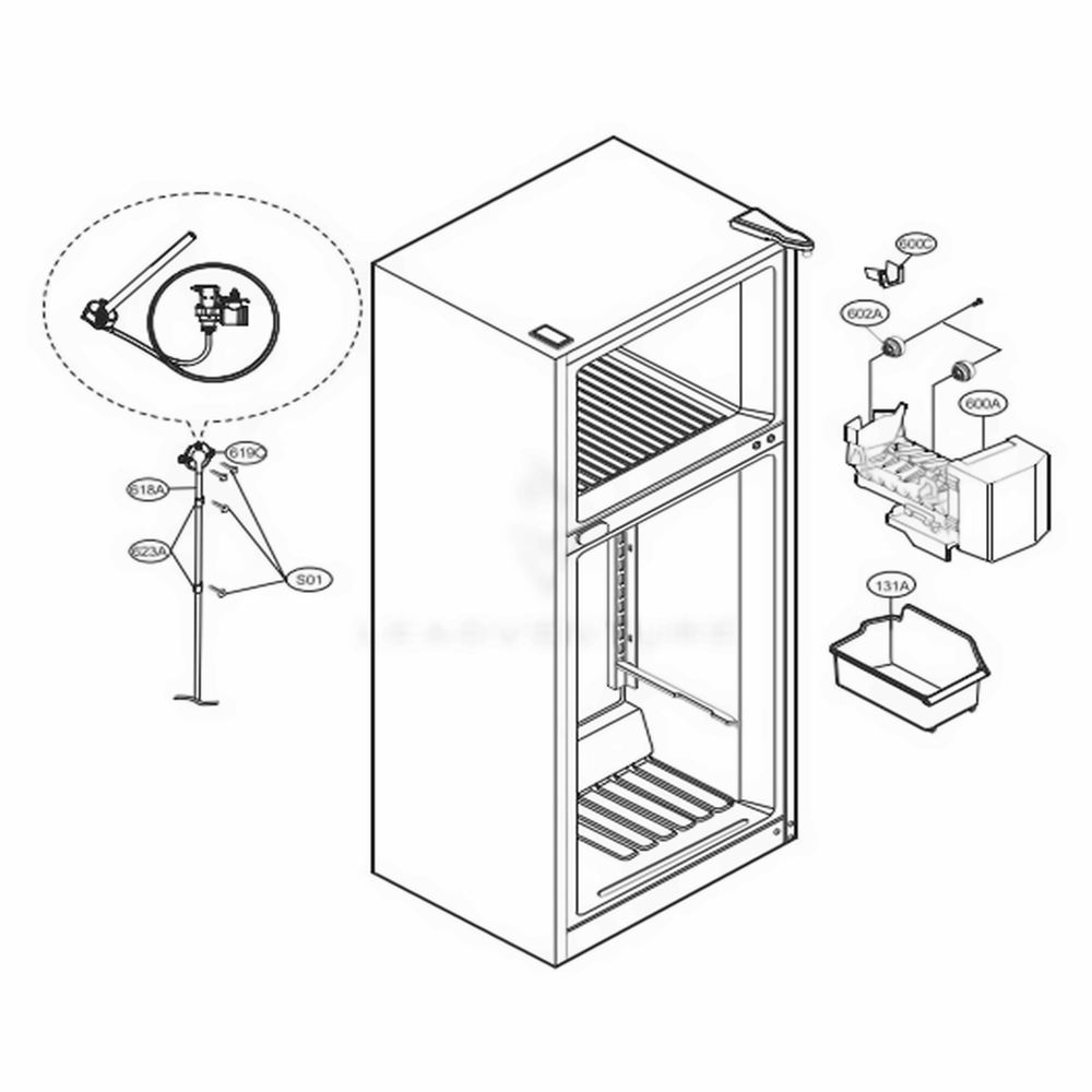 Icemaker Parts Diagram and Parts List for LTCS24223S ASTCNA8 LG Refrigerator