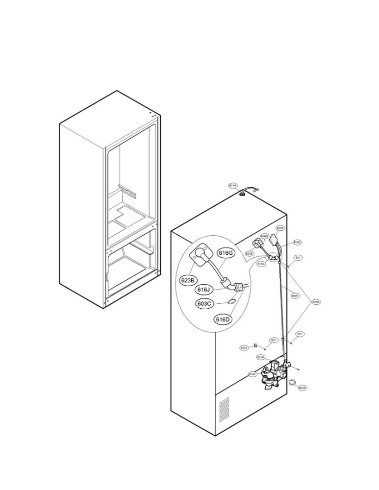 Valve And Water Tube Parts Diagram and Parts List for LMX25986SW 00 LG Refrigerator