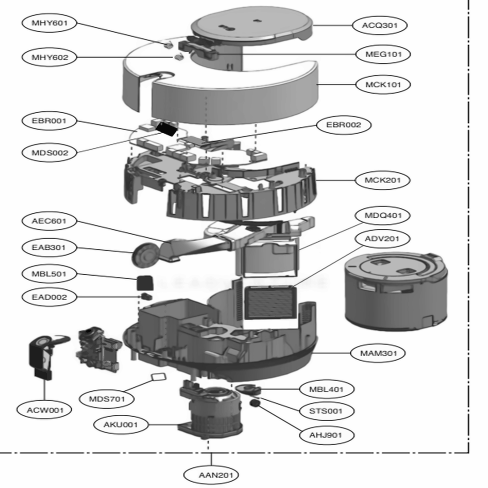 Base Assembly Diagram and Parts List for R975GM AIGELGA LG Canister Vacuum