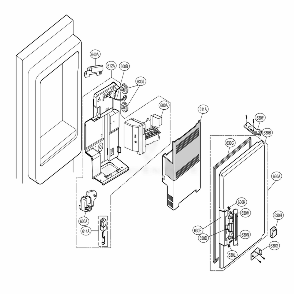 Ice Maker And Ice Bin Parts Diagram and Parts List for 72023 ASTCSE0 LG Refrigerator