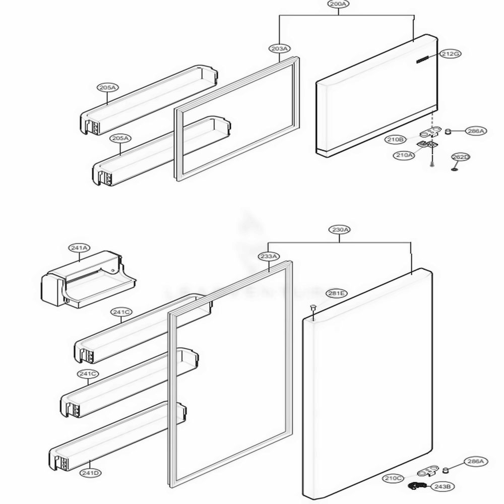Door Parts Diagram and Parts List for LTCS24223S ASTCNA3 LG Refrigerator