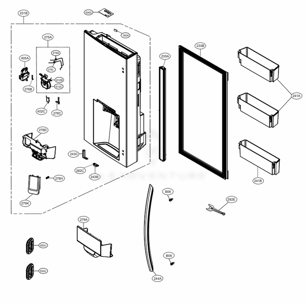 Door Parts 1 Diagram and Parts List for LRMVC2306D ASBCNA0 LG Refrigerator