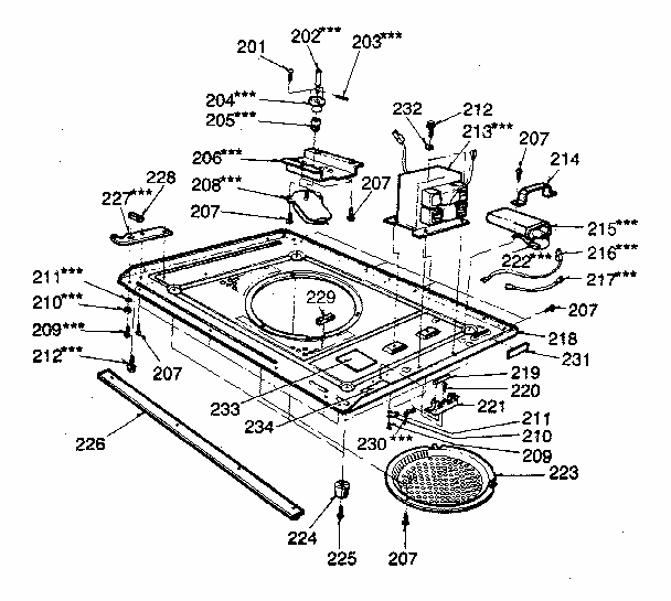 Base Plate Parts Diagram and Parts List for 7218876780  Kenmore Microwave
