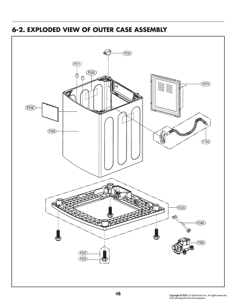 Outer Case Assembly Diagram and Parts List for T17A1EFHU5B ASSEUCI LG Washer