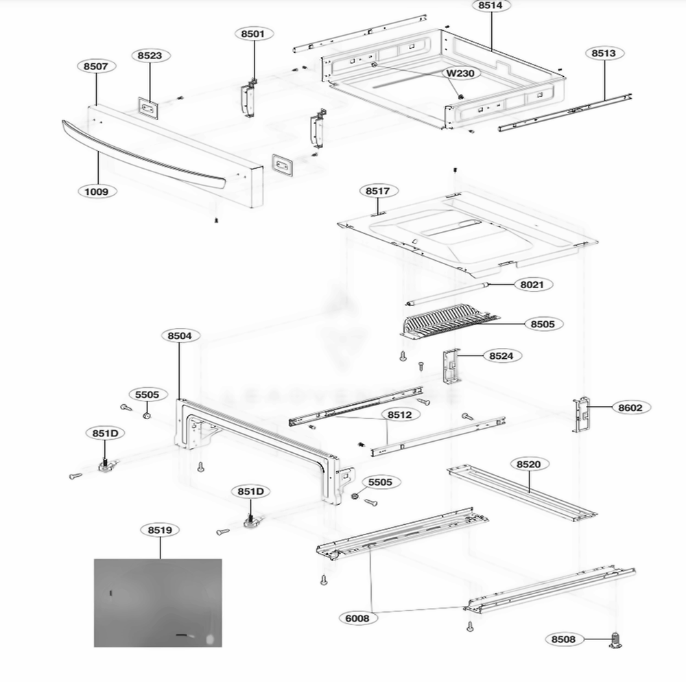 Drawer Parts Diagram and Parts List for LSE4615ST ASTLLGA LG Range