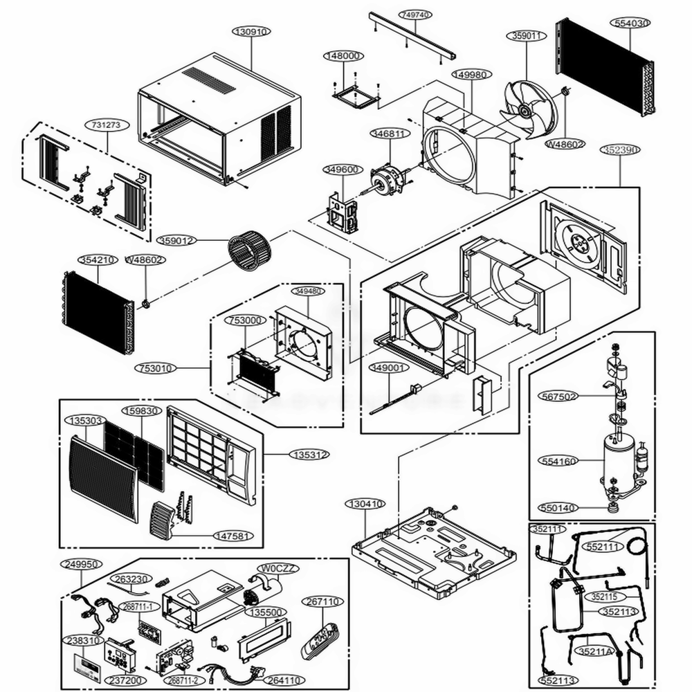 Main Diagram and Parts List for LW1216HR AWYAHDP LG Air Conditioner